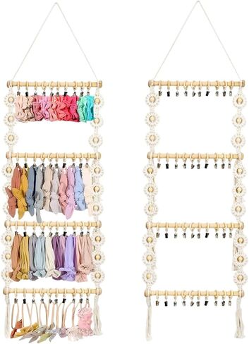 ايكيتي حامل عصابة راس مع 40 مشبك، شماعة خشبية كبيرة السعة لفيونكات الشعر، منظم عصابة راس معلق على الحائط، منظم تخزين اكسسوارات الشعر in Kuwait