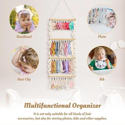 ايكيتي حامل عصابة راس مع 40 مشبك، شماعة خشبية كبيرة السعة لفيونكات الشعر، منظم عصابة راس معلق على الحائط، منظم تخزين اكسسوارات الشعر in Kuwait