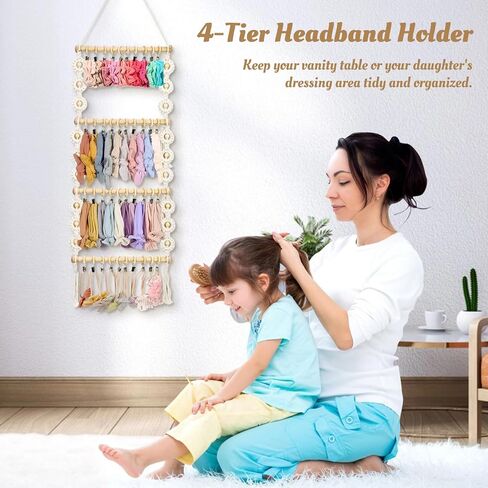 ايكيتي حامل عصابة راس مع 40 مشبك، شماعة خشبية كبيرة السعة لفيونكات الشعر، منظم عصابة راس معلق على الحائط، منظم تخزين اكسسوارات الشعر in Kuwait