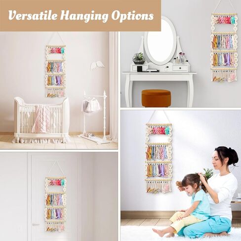 ايكيتي حامل عصابة راس مع 40 مشبك، شماعة خشبية كبيرة السعة لفيونكات الشعر، منظم عصابة راس معلق على الحائط، منظم تخزين اكسسوارات الشعر in Kuwait