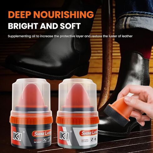 IKI Premium Leather Shoe Polishing Lanolin Set: Black & Colorless Oils, Horsehair Brush、Beech Horsehair Brush, High-Fiber Gray Towel in Kuwait