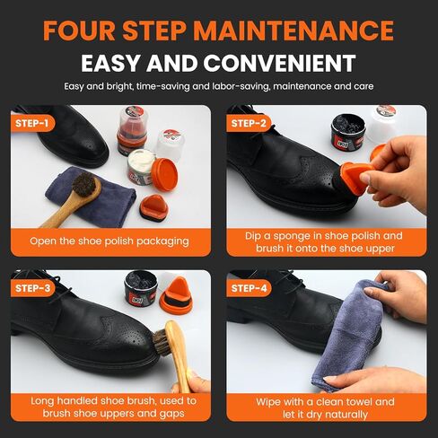 IKI Premium Leather Shoe Polishing Lanolin Set: Black & Colorless Oils, Horsehair Brush、Beech Horsehair Brush, High-Fiber Gray Towel in Kuwait