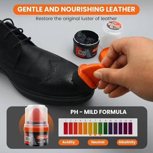 IKI Premium Leather Shoe Polishing Lanolin Set: Black & Colorless Oils, Horsehair Brush、Beech Horsehair Brush, High-Fiber Gray Towel in Kuwait