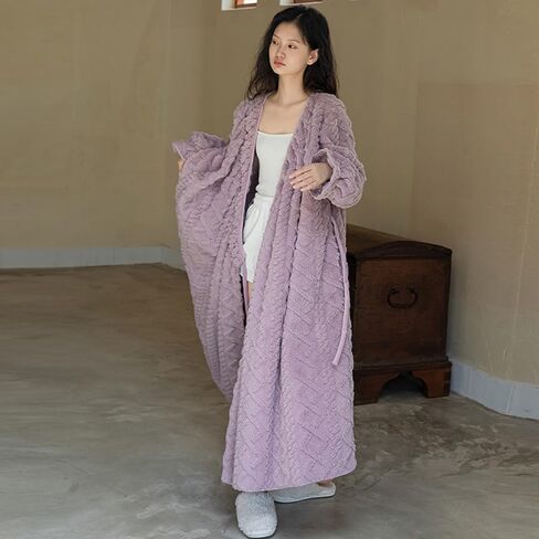 رداء Ailizeye السميك الفاخر للسيدات من القطيفة الناعم المنفوش والدافئ والصوف الشيربا الأشعث والصوف الشيربا رداء حمام بيجامة in Kuwait