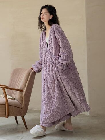 رداء Ailizeye السميك الفاخر للسيدات من القطيفة الناعم المنفوش والدافئ والصوف الشيربا الأشعث والصوف الشيربا رداء حمام بيجامة in Kuwait