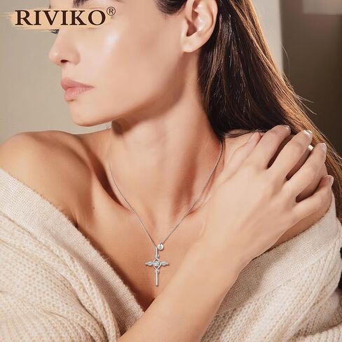 riviko الصليب قلادة قلادة الأولية للنساء الفتيات، 925 الفضة الاسترليني القلائد إلكتروني لذيذ، اسم الأبجدية مجوهرات شخصية عيد الحب الذكرى عيد الميلاد هدايا عيد الميلاد للنساء أمها زوجة صديقة in Saudi Arabia