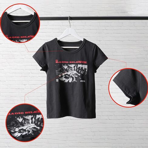 تي شيرت نسائي لطيف مطبوع عليه حروف من Meladyan بأكمام قصيرة تي شيرت قصير بياقة دائرية تي شيرت ضيق مناسب 90s Egirls ملابس الشارع in Kuwait