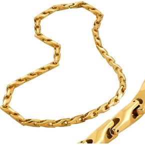 Stunning Men's 18K Gold Plated Link Chain Necklace with Solid Heavy Wheat Tungsten Carbide Base (22 Inches Long) Comes with Gift Box - Perfect Jewelry Gift in Kuwait