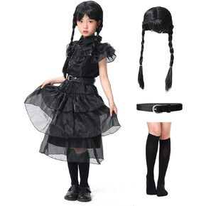 GALLETY Black Dress Up Costume Black Costume Dress for Girls Princess Dress Kids Black Family Costumes Party Dance Dress