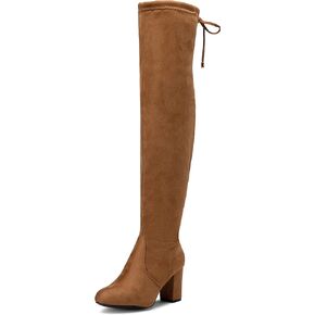 Vepose Women's Over The Knee High Boots Suede Thigh High Boot 3 Inch Chunky Heels Zipper Adjustable Opening Shoes in Kuwait