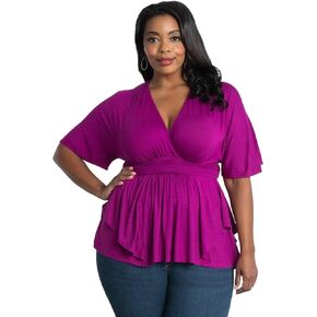 بلوزة Kiyonna النسائية ذات الحجم الكبير، سترة جيرسي ناعمة للاستخدام اليومي برقبة على شكل حرف V، ملابس كاجوال أو رسمية للعمل in Kuwait