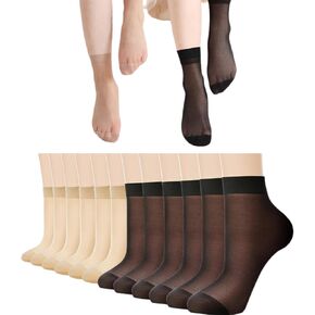 12 زوجًا من الجوارب النسائية الشفافة عالية الكاحل من النايلون، جوارب ضيقة ناعمة مع مقدمة معززة (6 أزواج سوداء، 6 أزواج عارية) in Kuwait