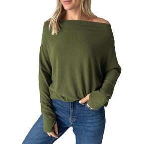 Tankaneo Womens Sexy Off Shoulder Tops Casual Going Out Long Sleeve Shirts
