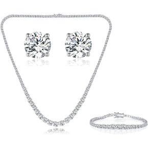 Gemsme 18K White Gold Plated Graduated Round Cubic Zirconia Tennis Necklace/Bracelet/Earrings Sets Pack of 3 in Kuwait