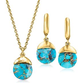 Ross-Simons Turquoise Jewelry Set: Pendant Necklace and Drop Earrings in 18kt Gold Over Sterling. 18 inches in Saudi Arabia
