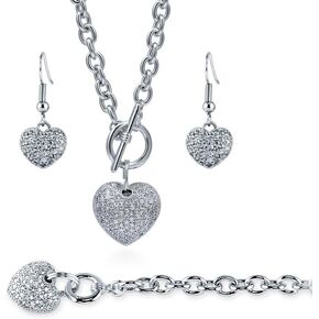 BERRICLE Heart Cubic Zirconia CZ Fashion Necklace Earrings and Bracelet Set for Women, Silver-Tone in Saudi Arabia