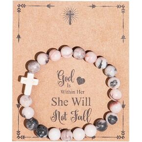 Pingyongchang Inspirational Christian Gifts for Women, Men Cross Beads Bracelets, Faith Easter Catholic Religious Christian Jewelry, Healing Natural Stone Meaningful Baptism Communion Bracelets in Kuwait