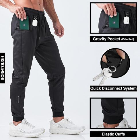 Born Tough Mens Workout Joggers Pants, Tapered Bodybuilding Gym Joggers, Athletic Running Sweatpants with Zipper Pockets in Saudi Arabia