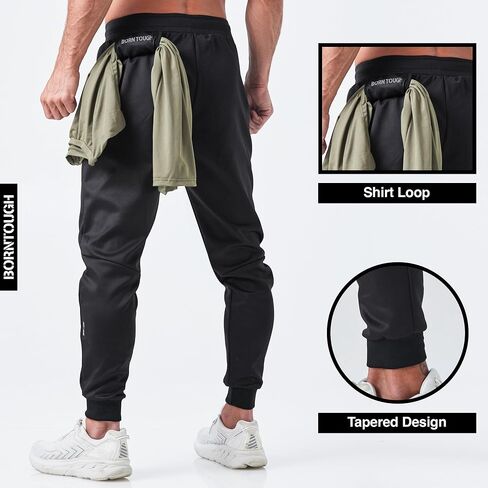 Born Tough Mens Workout Joggers Pants, Tapered Bodybuilding Gym Joggers, Athletic Running Sweatpants with Zipper Pockets in Saudi Arabia