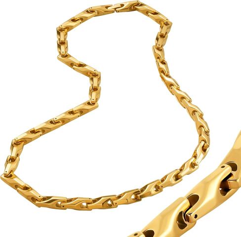Stunning Men's 18K Gold Plated Link Chain Necklace with Solid Heavy Wheat Tungsten Carbide Base (22 Inches Long) Comes with Gift Box - Perfect Jewelry Gift in Kuwait