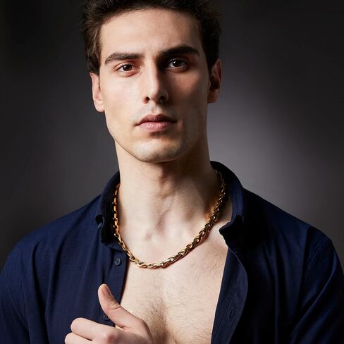 Stunning Men's 18K Gold Plated Link Chain Necklace with Solid Heavy Wheat Tungsten Carbide Base (22 Inches Long) Comes with Gift Box - Perfect Jewelry Gift in Kuwait