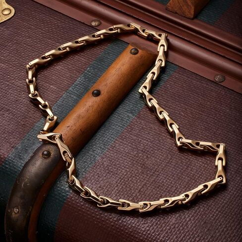 Stunning Men's 18K Gold Plated Link Chain Necklace with Solid Heavy Wheat Tungsten Carbide Base (22 Inches Long) Comes with Gift Box - Perfect Jewelry Gift in Kuwait