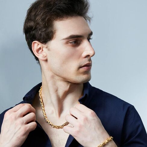 Stunning Men's 18K Gold Plated Link Chain Necklace with Solid Heavy Wheat Tungsten Carbide Base (22 Inches Long) Comes with Gift Box - Perfect Jewelry Gift in Kuwait