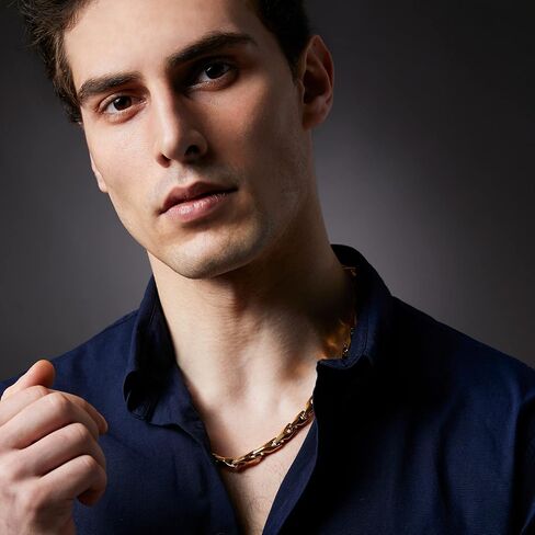 Stunning Men's 18K Gold Plated Link Chain Necklace with Solid Heavy Wheat Tungsten Carbide Base (22 Inches Long) Comes with Gift Box - Perfect Jewelry Gift in Kuwait