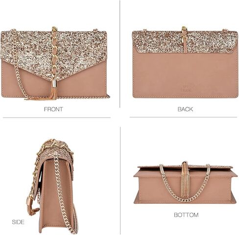 GM LIKKIE Crossbody Clutch Purse for Women, Glitter Evening Bag, Sequin Tassel Wedding Handbag for Party (Khaki) in Kuwait