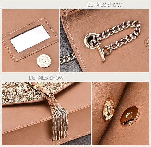 GM LIKKIE Crossbody Clutch Purse for Women, Glitter Evening Bag, Sequin Tassel Wedding Handbag for Party (Khaki) in Kuwait