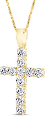 قلادة SAVEARTH DIAMONDS 8 1/4 قيراط مقطوعة بشكل دائري من الألماس المويسانتي من الذهب عيار 14 قيراط أكثر من 925 مجوهرات من الفضة الإسترلينية مع سلسلة 18 بوصة (لون G-H، 8.25 قيراط) in Kuwait