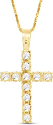 قلادة SAVEARTH DIAMONDS 8 1/4 قيراط مقطوعة بشكل دائري من الألماس المويسانتي من الذهب عيار 14 قيراط أكثر من 925 مجوهرات من الفضة الإسترلينية مع سلسلة 18 بوصة (لون G-H، 8.25 قيراط) in Kuwait