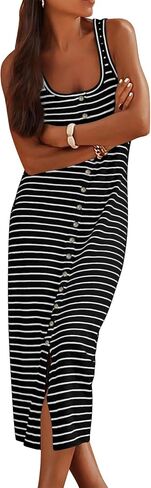 NOLLSOM Women Casual Sleeveless Striped Tank Midi Dresses Spring U Neck Bodycon Dresses T Shirt Summer Dress in Saudi Arabia