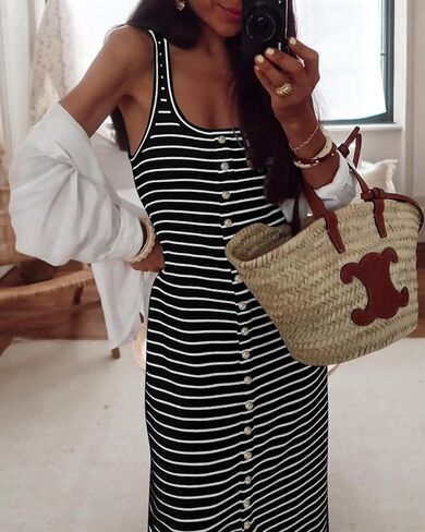 NOLLSOM Women Casual Sleeveless Striped Tank Midi Dresses Spring U Neck Bodycon Dresses T Shirt Summer Dress in Saudi Arabia