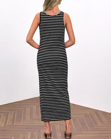 NOLLSOM Women Casual Sleeveless Striped Tank Midi Dresses Spring U Neck Bodycon Dresses T Shirt Summer Dress in Saudi Arabia