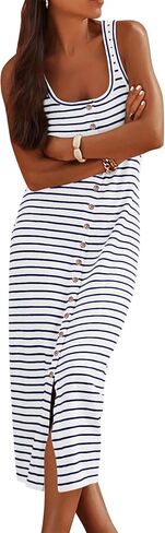 NOLLSOM Women Casual Sleeveless Striped Tank Midi Dresses Spring U Neck Bodycon Dresses T Shirt Summer Dress in Saudi Arabia