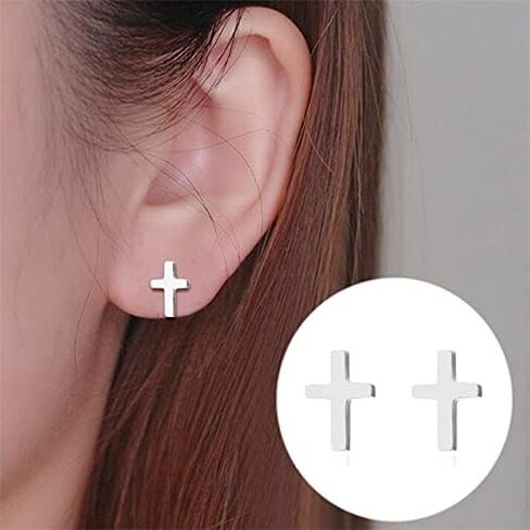 Minimalist Tiny Cross Stud Earrings for Women Girls Stainless Steel Silver Gold Plated Hypoallergenic Simple Fashion Small Faith Cartilage Tragus Post Dainty Birthday Christmas Lucky Faith Jewelry Gifts in Saudi Arabia