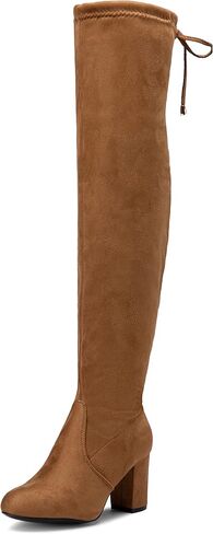 Vepose Women's Over The Knee High Boots Suede Thigh High Boot 3 Inch Chunky Heels Zipper Adjustable Opening Shoes in Kuwait