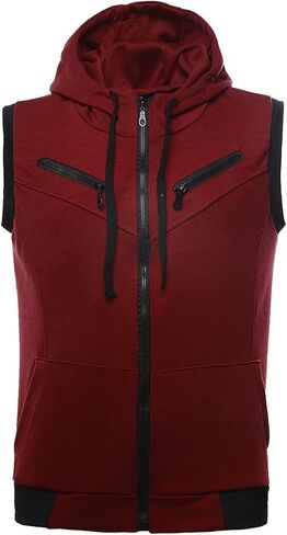 uxcell Men's Sleeveless Slim Fit Hoodie Vest Zipper Drawstring Gilet Jacket with Pockets in Saudi Arabia