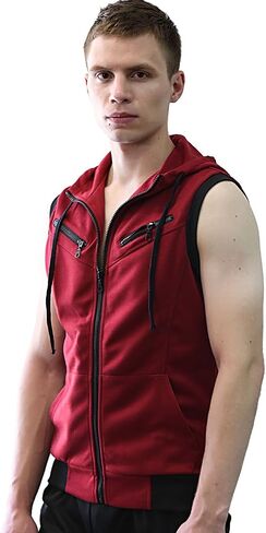 uxcell Men's Sleeveless Slim Fit Hoodie Vest Zipper Drawstring Gilet Jacket with Pockets in Saudi Arabia