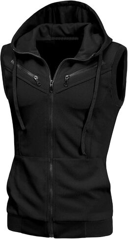 uxcell Men's Sleeveless Slim Fit Hoodie Vest Zipper Drawstring Gilet Jacket with Pockets in Saudi Arabia