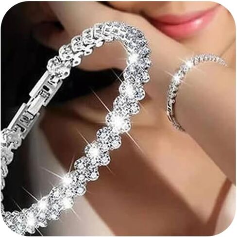 Metmejiao Rhinestone Stretch Bracelet Silver Fashion Roman Style Woman Crystal Zircon Bracelets Cubic Zirconia Classic Tennis Bracelet Gifts in Saudi Arabia