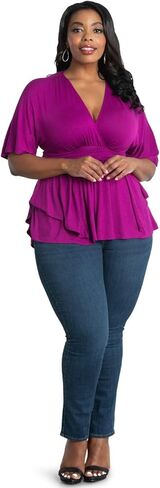 بلوزة Kiyonna النسائية ذات الحجم الكبير، سترة جيرسي ناعمة للاستخدام اليومي برقبة على شكل حرف V، ملابس كاجوال أو رسمية للعمل in Kuwait