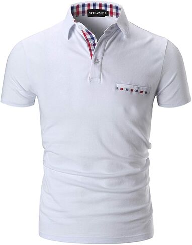 STTLZMC Polo Shirts for Men Short Sleeve Casual Fit Plaid Collar T-Shirts in Saudi Arabia