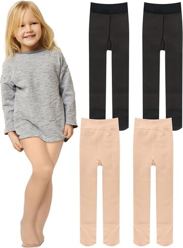 4 Pieces Fleece Lined Tights Women Leggings Fake Translucent Warm Tights Sheer Thermal Tights Winter Stockings for Women Girl (Black, Nude,6-8 Years) in Saudi Arabia