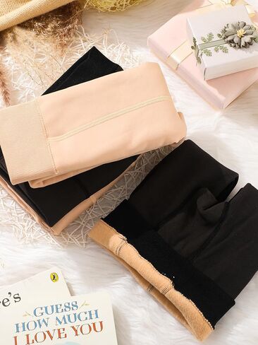 4 Pieces Fleece Lined Tights Women Leggings Fake Translucent Warm Tights Sheer Thermal Tights Winter Stockings for Women Girl (Black, Nude,6-8 Years) in Saudi Arabia