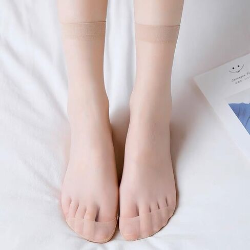 12 زوجًا من الجوارب النسائية الشفافة عالية الكاحل من النايلون، جوارب ضيقة ناعمة مع مقدمة معززة (6 أزواج سوداء، 6 أزواج عارية) in Kuwait