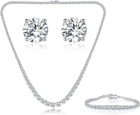 Gemsme 18K White Gold Plated Graduated Round Cubic Zirconia Tennis Necklace/Bracelet/Earrings Sets Pack of 3 in Saudi Arabia