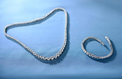 Gemsme 18K White Gold Plated Graduated Round Cubic Zirconia Tennis Necklace/Bracelet/Earrings Sets Pack of 3 in Kuwait