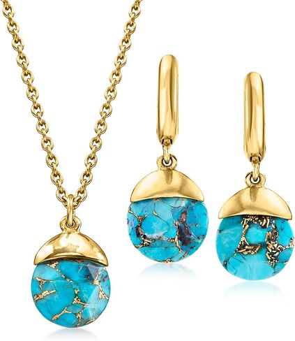 Ross-Simons Turquoise Jewelry Set: Pendant Necklace and Drop Earrings in 18kt Gold Over Sterling. 18 inches in Saudi Arabia